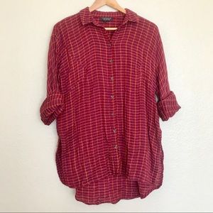Topshop Red Plaid Oversized Shirt